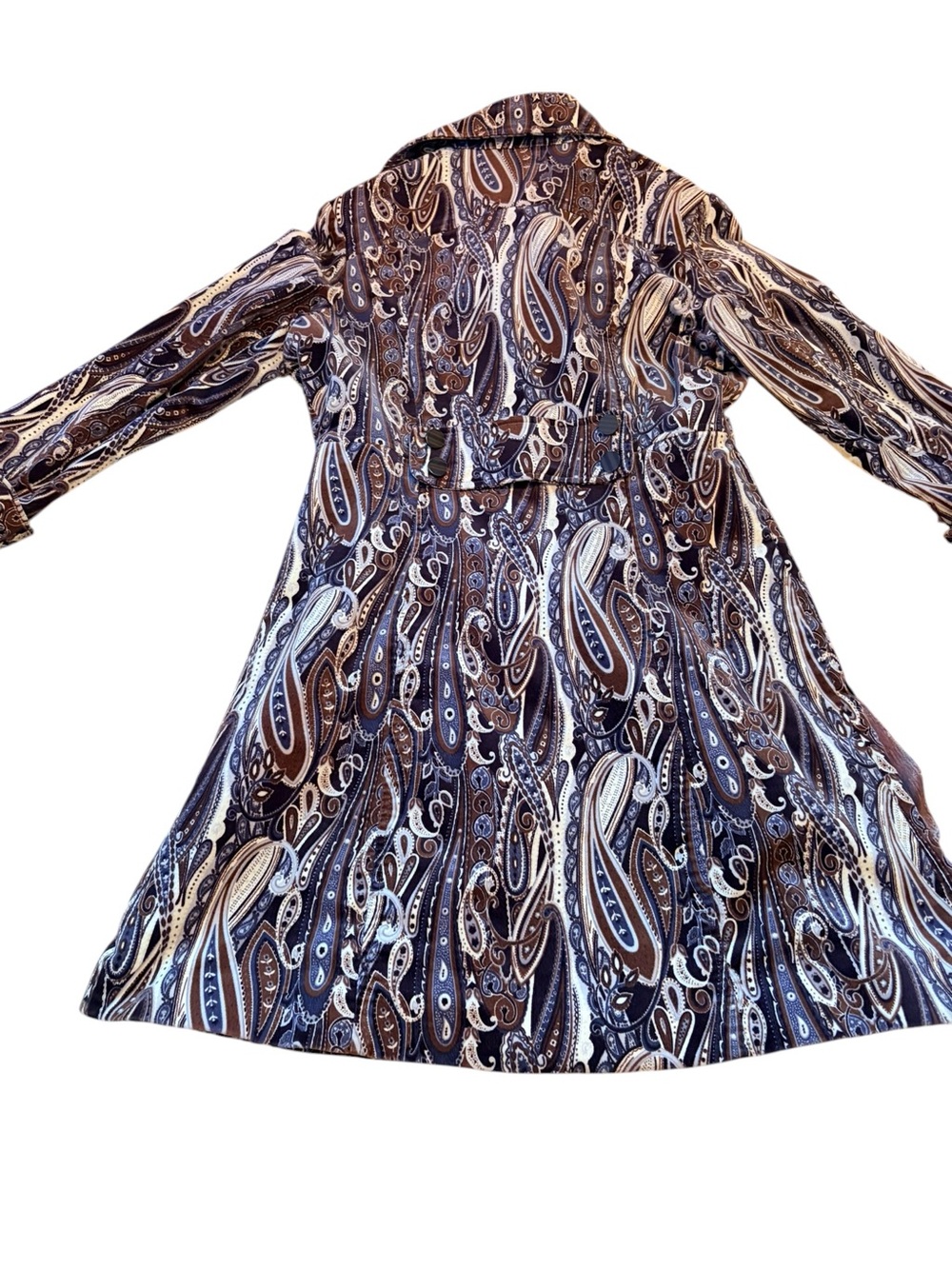 Paisley-Print Long Sleeve Fit-and-Flare Dress - Brown/White - Picture 6 of 12